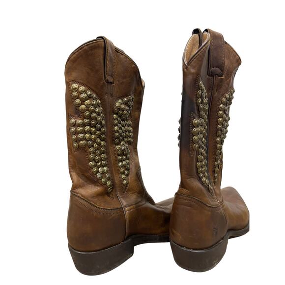 Frye Billy Hammered Stud Cognac Leather Western Cowboy Riding Boot 7.5 7.5 - Picture 6 of 11